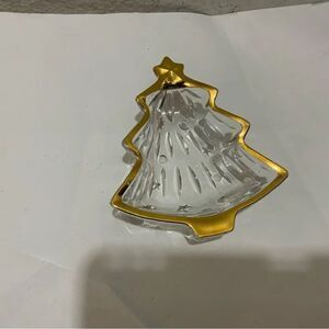 Vintage Studio Nova Japan Glass Christmas Tree Trinket Dish w. Gold Accents G9